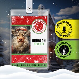 PRINTABLE PDF - Rudolph Reindeer - North Pole Christmas Delivery Co. Employee id Badge, Cosplay Prop Card Costume Name Tag 2.375in x 3.375in