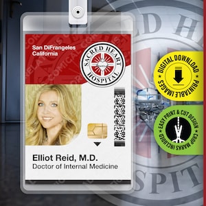 Scrubs TV Show Badge, Elliot Reid, Sacred Heart Hospital ID Badge, Halloween Replica Prop Card, Cosplay Costume Name Tag, Digital Download