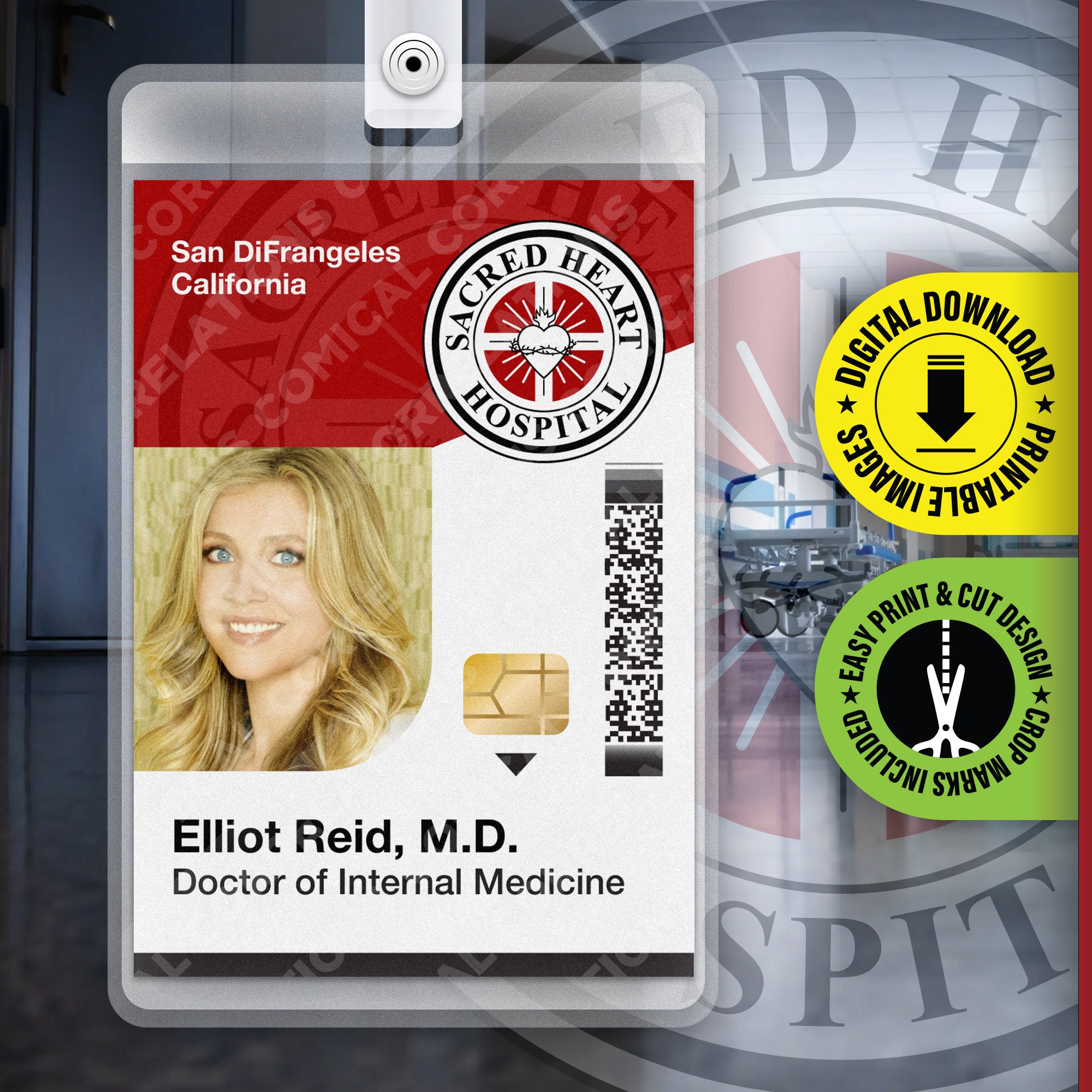 Scrubs TV Show Badge Elliot Reid Sacred Heart Hospital ID Etsy