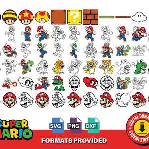 Craft Your Adventure with Super Mario SVGs - Luigi, Yoshi, Princess Peach | Perfect for Cricut & DIY Projects | High-Quality PNGs Included