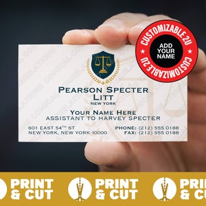 Tarjeta de presentación personalizada de Pearson Specter Litt, réplica de accesorio de Halloween, trajes para programa de televisión - Descargar PDF, Imprimir, 3,5 x 2 pulgadas, tamaño billetera