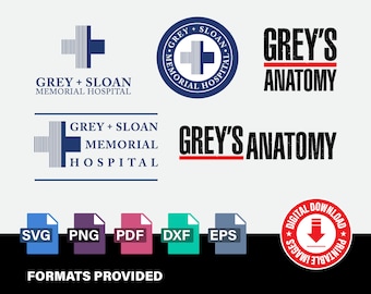 Grey's Anatomy Logo BUNDLE, Grey + Sloan Memorial Hospital Logo, 5 different file formats, cut files for cricut, svg, pdf, dxf, png, eps