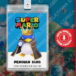 Super Mario Bros. Pinguin King Ausweis Karte, Spaß Kinder-Geburtstags-Party, Cosplay, Halloween-Kostüm Namensschild, Gaming, Nintendo