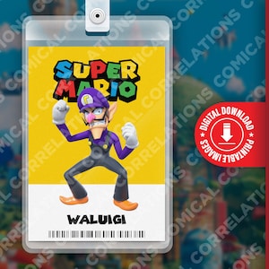 Carte d'identité imprimable Super Mario Bros. film Waluigi, fête d'anniversaire amusante pour enfants, cosplay, étiquette de nom de costume d'Halloween, jeux, Nintendo