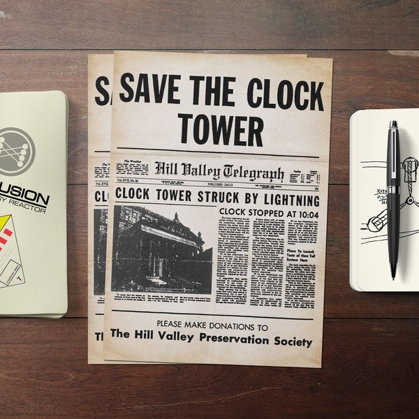 PRINTABLE PDF - BTTF Back to the Future, Save the Clock Tower Flyer - Halloween Cosplay Costume Prop Replica - 300dpi - A4 - 11 in x 14 in