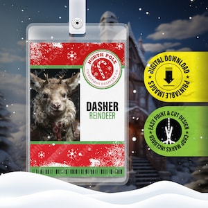 PDF STAMPABILE - Distintivo identificativo per dipendente della Dasher Reindeer North Pole Christmas Delivery Co., tessera per cosplay, etichetta con nome per costume - 2,375 pollici x 3,375 pollici