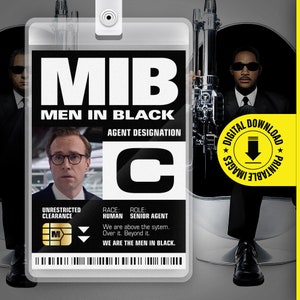 MIB - Agent C - Carte d'identité Men In Black pour costume de cosplay d'Halloween - Fichier PDF imprimable - Dimensions de la carte 2,375 po. x 3,375 po.