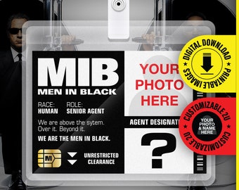 MIB - Agent personnalisé - Men In Black ID Badge Card Halloween Cosplay Costume Name Tag - Fichier PDF - Taille de la carte 2,375 po x 3,375 po