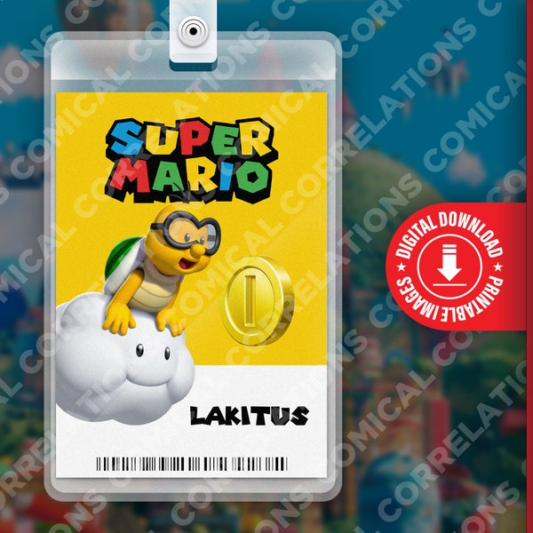 PRINTABLE Super Mario Bros. Movie Lakitus ID Badge Card, Fun Kids birthday party, Cosplay, Halloween Costume Name Tag, Gaming, Nintendo