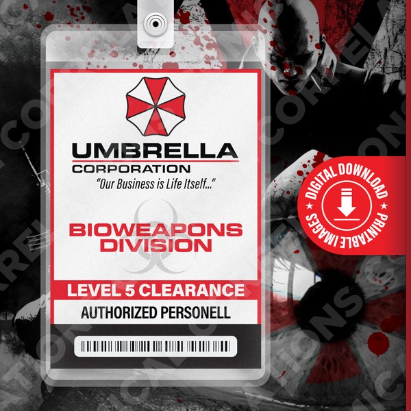 Resident Evil Umbrella Corporation Bioweapons Division ID Card Badge Cosplay Costume Name Tag Prop