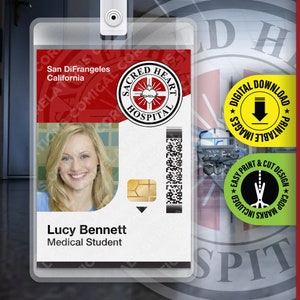 Scrubs TV Show Badge, Lucy Bennett, Sacred Heart Hospital ID Badge, Halloween Replica Prop Card, Cosplay Costume, Name Tag Digital Download