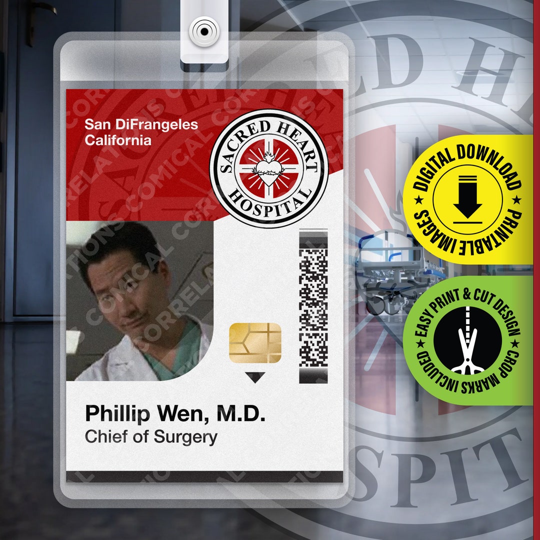 Scrubs TV Show Badge, Phillip Wen, Sacred Heart Hospital ID Badge