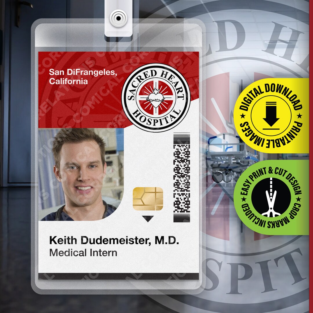 Scrubs TV Show Badge, Keith Dudemeister Sacred Heart Hospital ID Badge