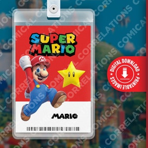 Carte d'insigne d'identité Mario du film Super Mario Bros. imprimable, fête d'anniversaire amusante pour enfants, cosplay, étiquette de nom de costume d'Halloween, jeux, Nintendo