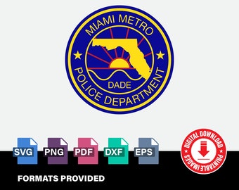 Miami Metro Police Department Dade, Dexter, Wordmark, Logomark, TV Show, Clipart, Cricut, Digital Vector Cut File , Svg, Png, Dxf, Eps Files