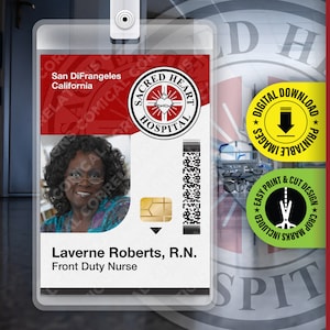 Scrubs TV-Show Abzeichen, Laverne Roberts Sacred Heart Krankenhaus ID Abzeichen, Halloween Replica Prop Karte, Cosplay Kostüm Name Tag Digital Download