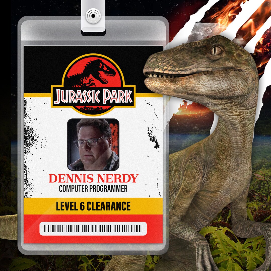 PRINTABLE PDF Jurassic Park Dennis Nedry Card Badge Id, Dinosaurs ...