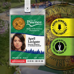 PDF STAMPABILE - April Ludgate City of Pawnee Department of Parks and Recreation Badge ID Card Cosplay Costume Name Tag Prop 2,375 x 3,375 pollici