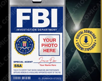 CUSTOMIZABLE PRINTABLE X Files Special Agent Personalized Card Badge, TV Show, Name Tag, fbi Costume, Cosplay, Halloween, Replica, Download