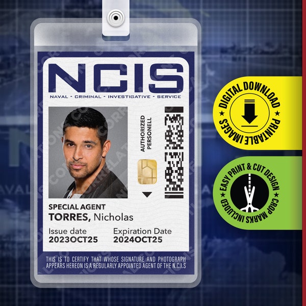PRINTABLE - Novelty NCIS, Nicolas "Nick" Torres Tv Show ID Card, Badge, Name Tag, Halloween Costume Replica Prop Card, Cosplay, pdf Download
