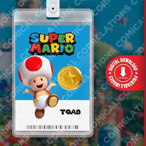 Carte d'identité imprimable Super Mario Bros. Movie Toad, fête d'anniversaire amusante pour enfants, cosplay, étiquette de nom de costume d'Halloween, jeux, Nintendo