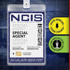 PRINTABLE - Novelty NCIS, Special Agent Tv Show ID Card, Badge, Name Tag, Halloween Costume Replica Prop Card, Cosplay, Digital pdf Download