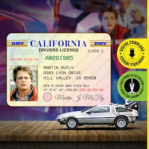 Afdrukbare pdf DOWNLOAD - Marty (Martin) Back to the Future Prop-rijbewijs. Een grappige identiteitskaart voor kinderen: kaartformaat 2,375 x 3,375 inch