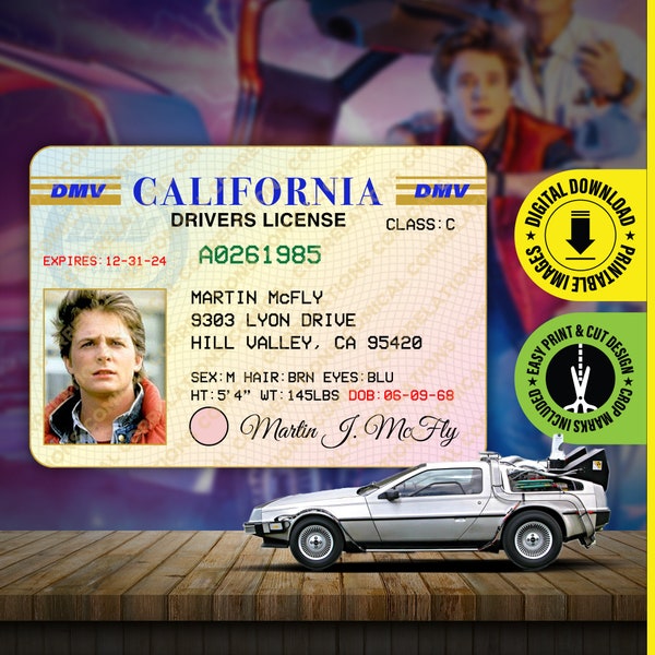 Printable PDF DOWNLOAD - Marty (Martin) Back to the Future Prop Drivers License. A Funny ID Card For Kids - Card size 2.375 in x 3.375 in