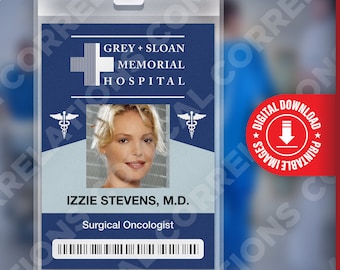 Grey's Anatomy IZZIE STEVENS, Grey + Sloan Memorial Hospital ID Badge Card Cosplay Costume Name Tag