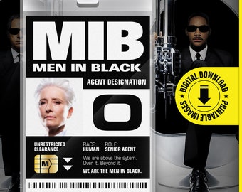 MIB - Agent O - Men In Black ID Badge Card Halloween Cosplay Costume Name Tag - Printable PDF file - Card size 2.375 in x 3.375 in