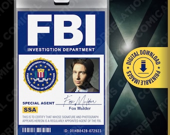 PRINTABLE X Files Special Agent Fox Mulder Card Badge, TV Show, Name Tag, For Costume, Cosplay, Halloween, Replica, DOWNLOAD