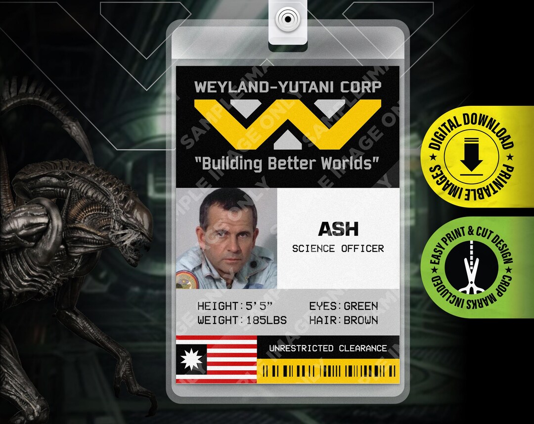 PRINTABLE PDF - Ash, Science Officer, Alien Movie Cosplay Id Name Card ...