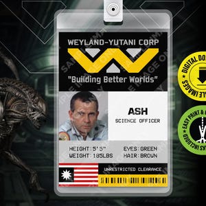 PRINTABLE PDF - Ash, Science Officer, Alien Movie Cosplay Id name card, Id badge, Replica Tag, Prop, Cult Classic -  2.375 in x 3.375 in