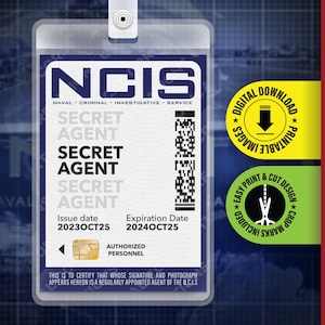 PRINTABLE - Novelty NCIS, Secret Agent Tv Show ID Card, Badge, Name Tag, Halloween Costume Replica Prop Card, Cosplay, Digital pdf Download
