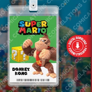 Carte d'identité imprimable Donkey Kong du film Super Mario Bros., fête d'anniversaire amusante pour enfants, cosplay, étiquette de nom de costume d'Halloween, jeux, Nintendo