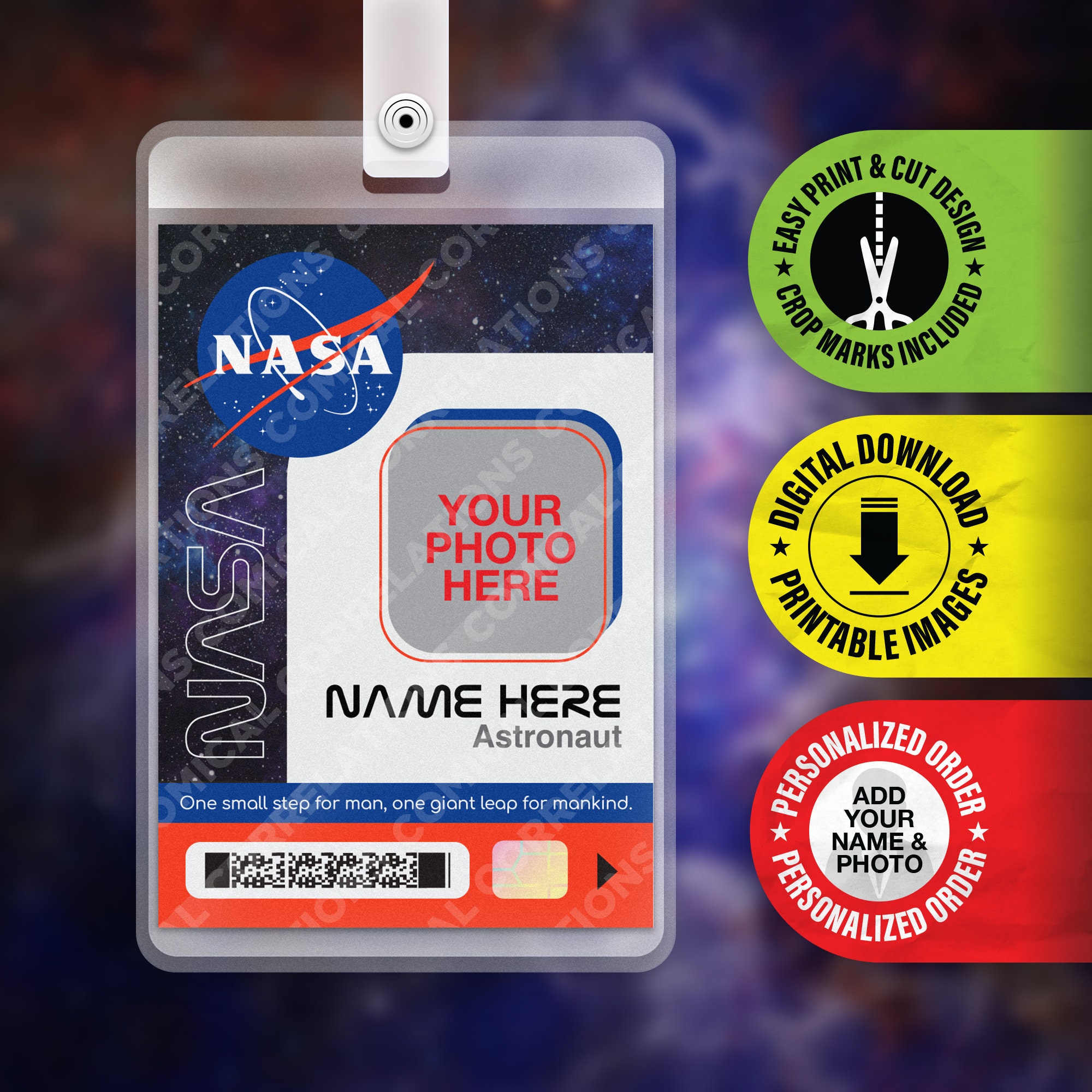 CUSTOMIZABLE PRINTABLE NASA Badge, Outer Space, Id Card, Name Tag, Costume, Cosplay, Halloween, Funny Gift, Replica, Digital Image Download - Etsy customizable-printable-nasa-badge-outer-space-id-card-name-tag-costume-cosplay-halloween-funny-gift-replica-digital-image-download-etsy