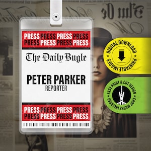 DRUCKBARE PDF-Datei - The Daily Bugle - Peter Parker - Press Pass - ID Badge Card Halloween Cosplay Kostüm Name Tag - Größe 2,375 in x 3,375 in