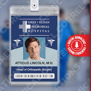 Grey&#39;s Anatomy ATTICUS LINCOLN, Grey + Sloan Memorial Hospital ID Badge Card Cosplay Costume Name Tag
