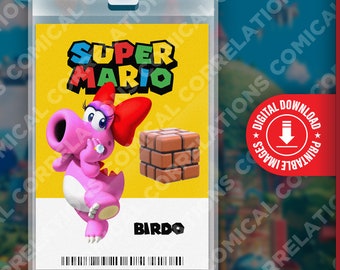 Tarjeta de identificación IMPRIMIBLE de Super Mario Bros. Movie Birdo, fiesta de cumpleaños divertida para niños, Cosplay, etiqueta de nombre de disfraz de Halloween, juegos, Nintendo