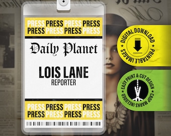AFDRUKBARE pdf - The Daily Planet - Lois Lane - perskaart - ID-badgekaart naamplaatje halloween-cosplaykostuum - grootte 2,375 x 3,375 in