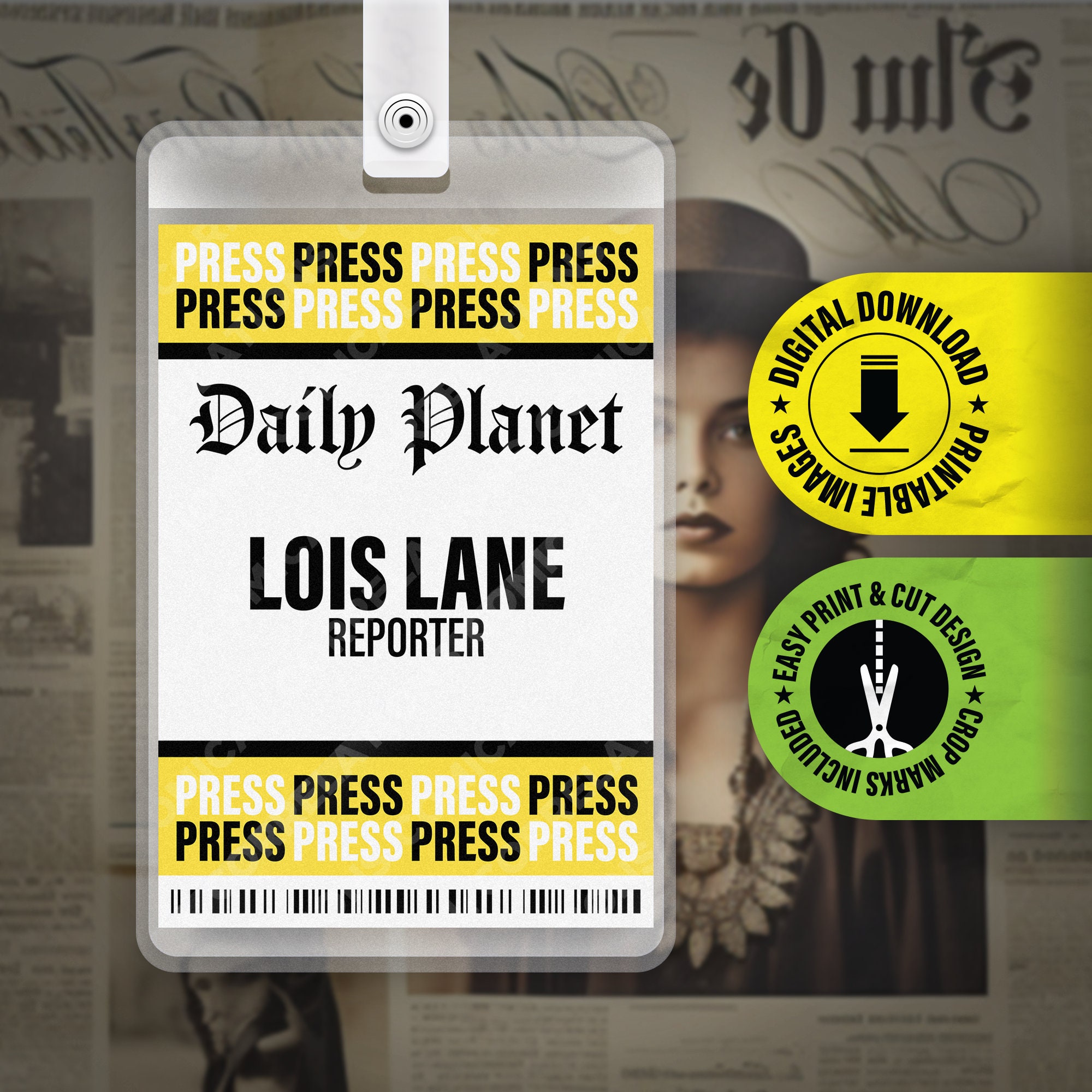 printable pdf - the daily planet - lois lane - press pass - id