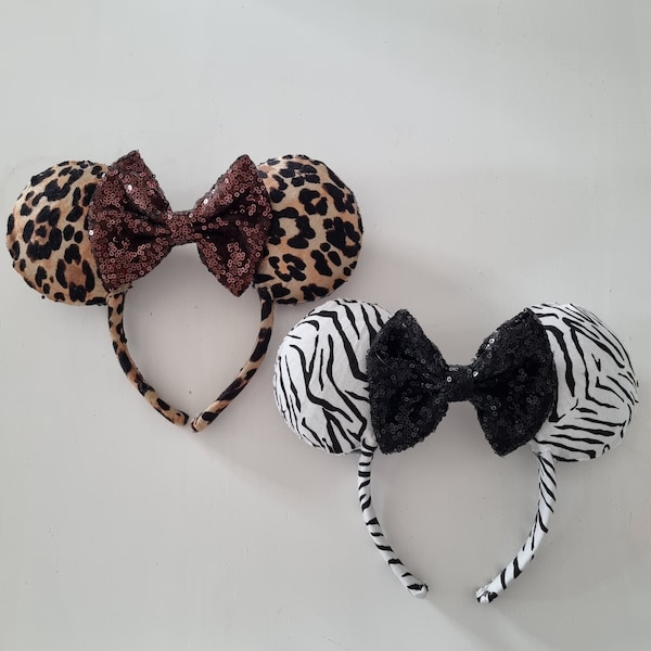 Animal Print Headband (Minnie Ears) +  Sequin Bow