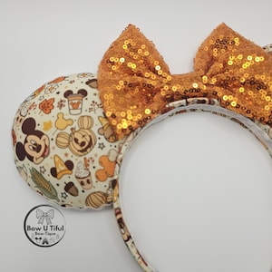 Disney Höst & Halloween Musse Pigg Mimmiöron | Handgjort Disney Hösthårband | Vuxna Barnstorlekar | Pumpkin Spice Parköron