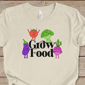 T-shirt dessin animé végétal, cadeau culture jardinier, t-shirt aubergine tomate brocoli, chemise alimentation saine, chemise de la ferme à la table, t-shirt jardinage