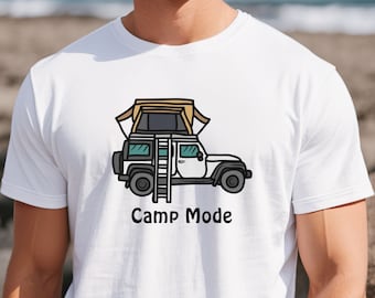 Camiseta de modo campamento, camiseta para acampar en el techo, camiseta todoterreno 4x4, camiseta de aventura todoterreno, camiseta de aventura, camiseta de camping, ropa de camping