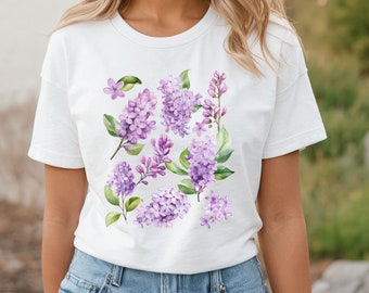 Flieder-T-Shirt, Flieder-Liebhaber-T-Shirt, Flieder-Festival-Shirt, Blumengeschenk für Mutter, Bauernmarkt-Shirt, blumiges T-Shirt, Gärtnergeschenk, Blumen-T-Stück