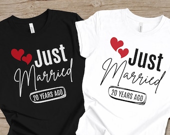 Maglietta "Just Married 20 years Ago", magliette coordinate per il 20° anniversario di matrimonio, regalo per il 20° anniversario di matrimonio per coppie, regalo per il 20° matrimonio