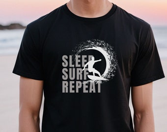 Sleep Surf Repeat T-Shirt, Men's Surfing Tee, Surf Shirt, Gift for Surfer, Surfer T-shirt for Dad, Summer Shirt for Men, Men's Beach Tshirt