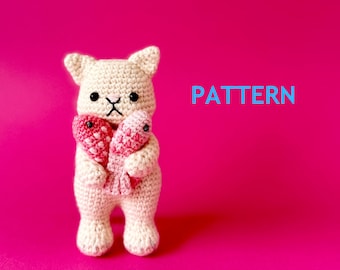 Patron au crochet chat - Little Ralphie « I LOVE U » - téléchargement immédiat