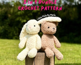 Bunny and Bear Crochet Pattern Bundle: No-Sew/ Low-Sew Amigurumi (PDF Download)